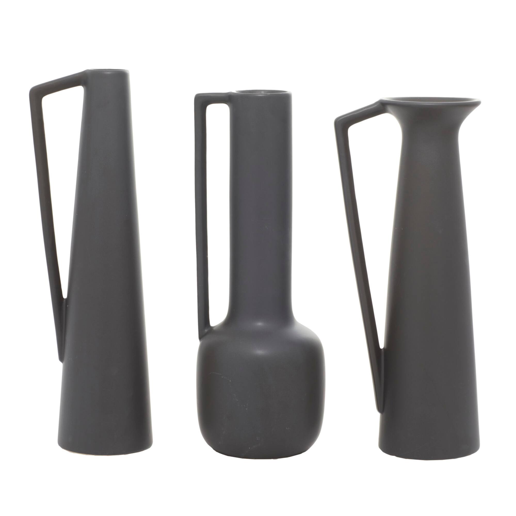 CosmoLiving by Cosmopolitan Set of 3 Dark Grey Ceramic Modern Vase, 17", 16", 16"